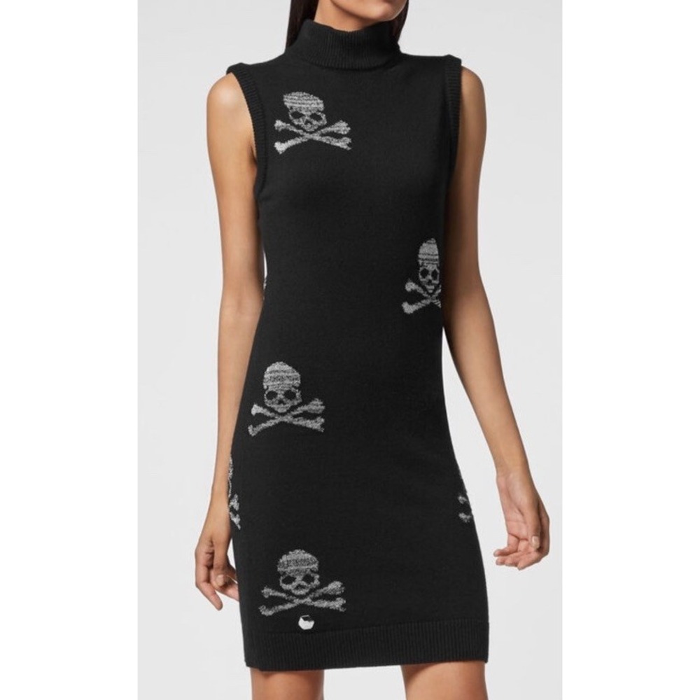 Philipp Plein Wool Blend Knit sweater Sleeveless Dress Crystal Skull XS